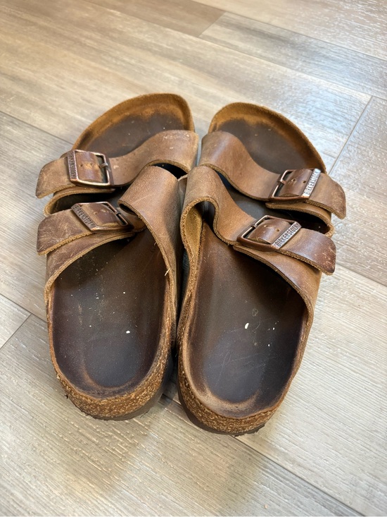 Birkenstock Shoes - Birkenstock Brown Two-Strap Leather Sandals